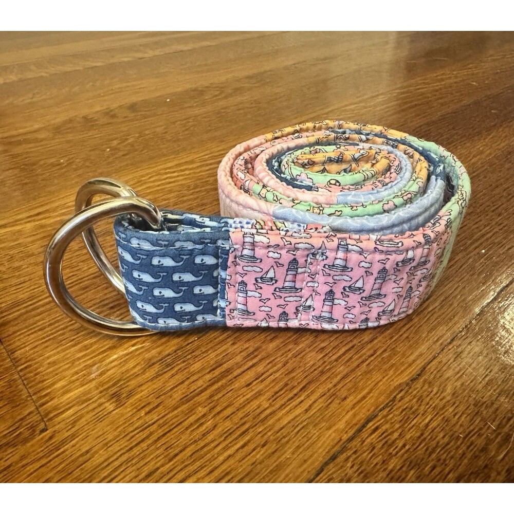 Vineyard Vines Patchwork D-Ring Belt Size L Cotton Whale Nautical 44 Inch